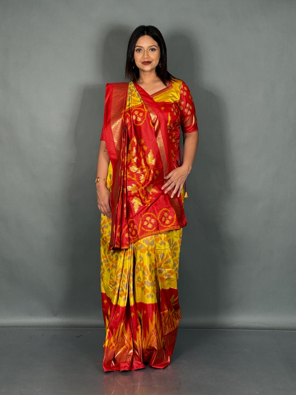 Crimson Bloom Plus Size Patola Insta Saree Set
