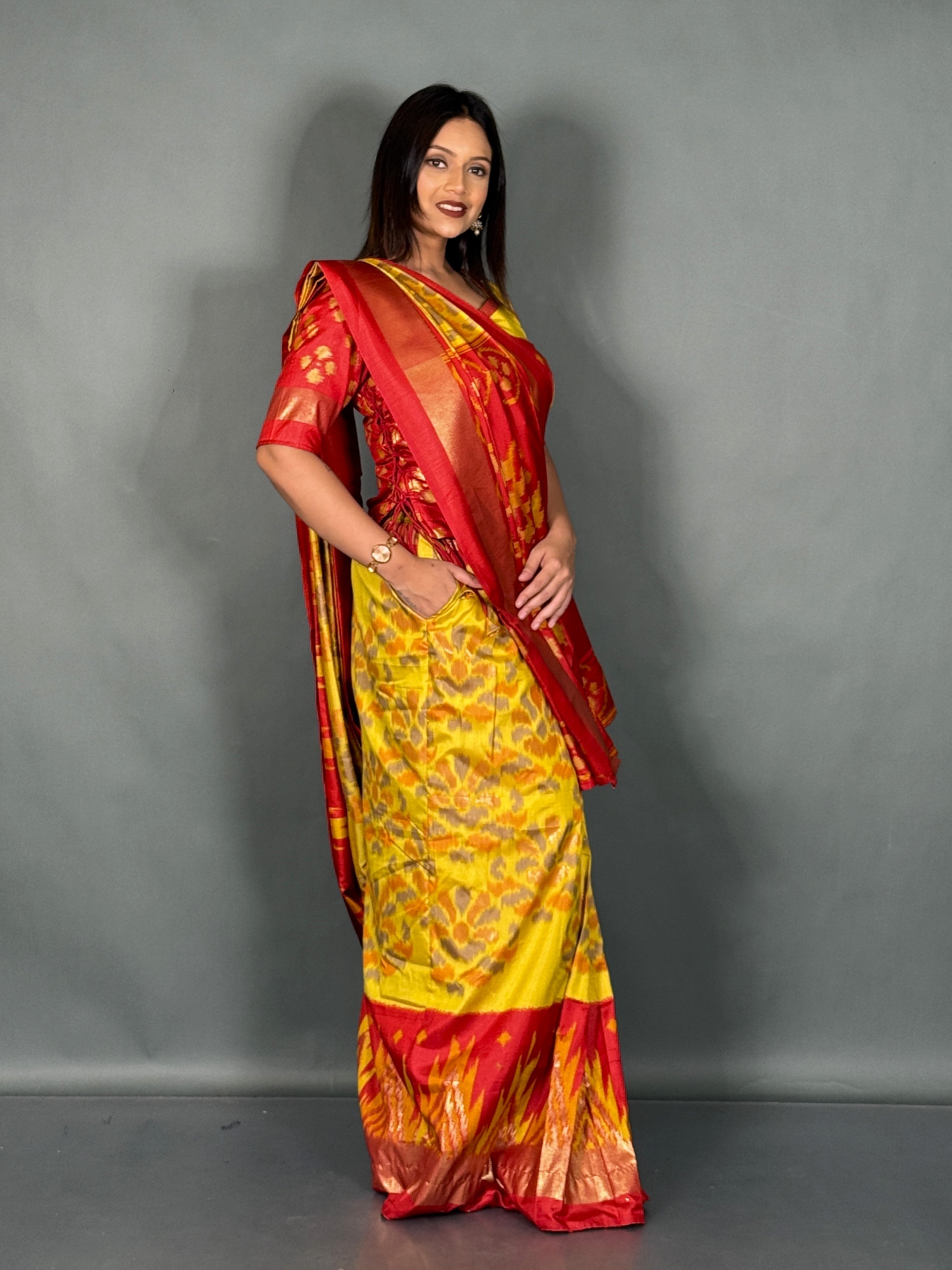 Crimson Bloom Plus Size Patola Insta Saree Set