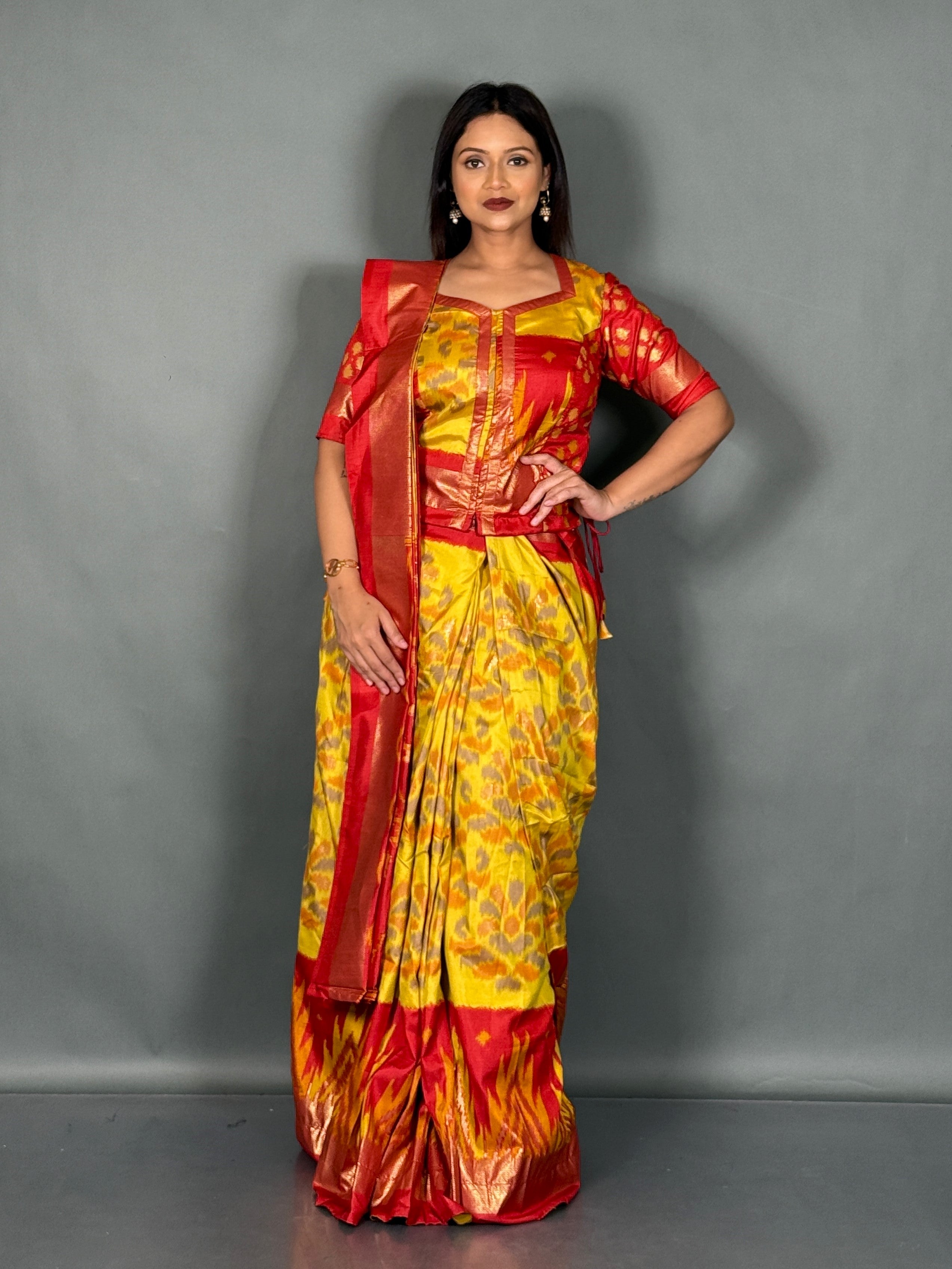 Crimson Bloom Plus Size Patola Insta Saree Set