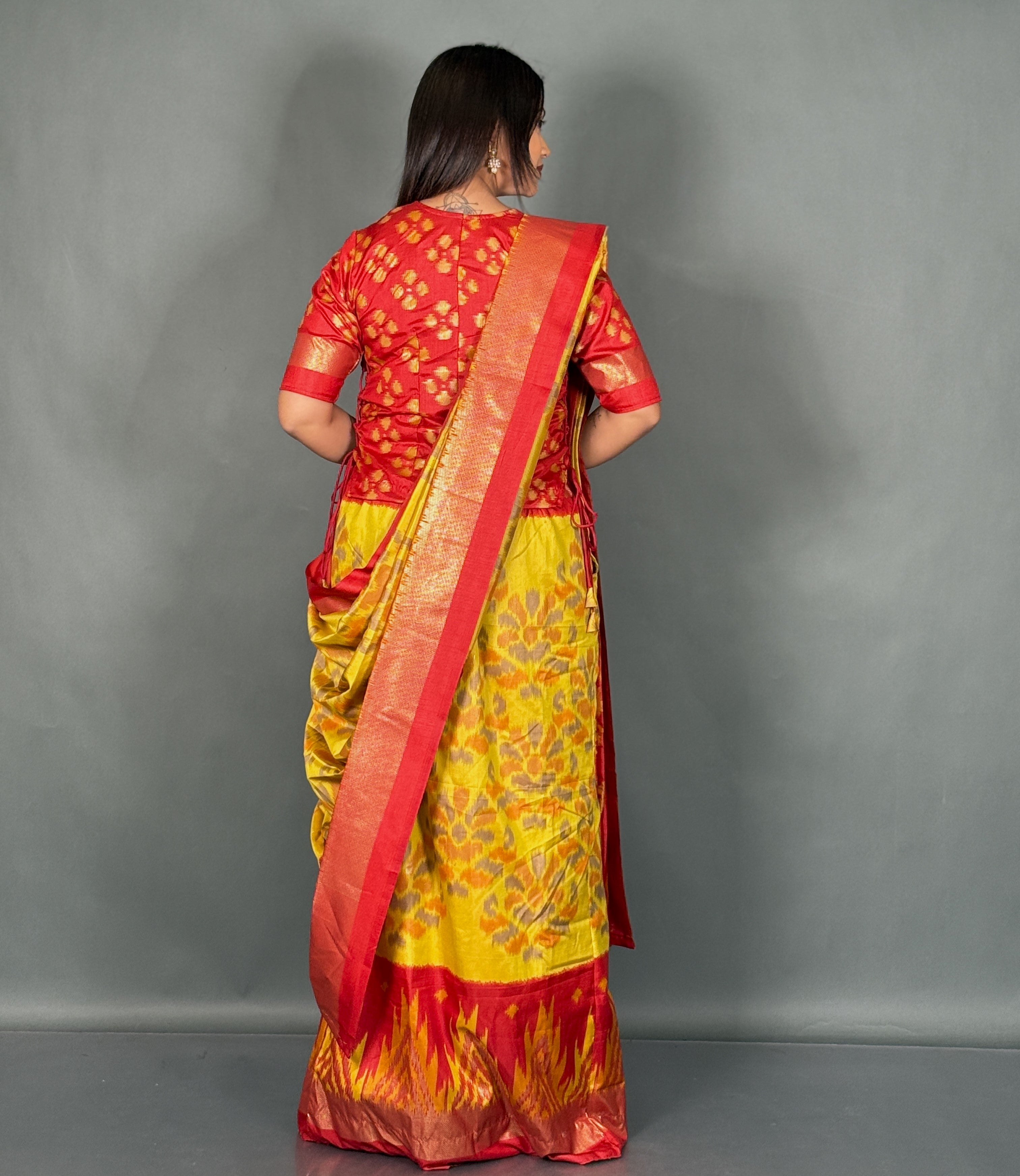 Crimson Bloom Plus Size Patola Insta Saree Set