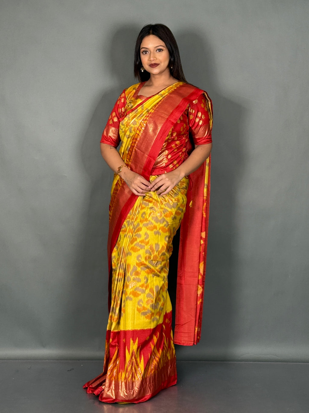 Crimson Bloom Plus Size Patola Insta Saree Set