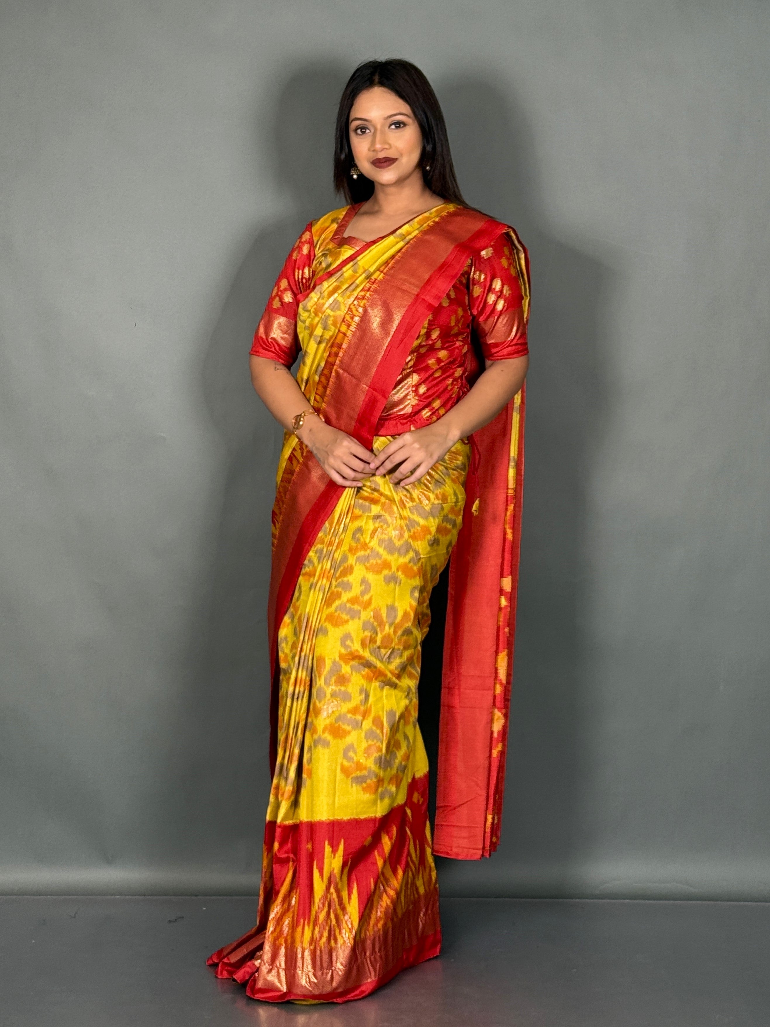 Crimson Bloom Plus Size Patola Insta Saree Set