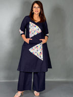 Indigo Bloom Embroidered Cotton Co-ord Set