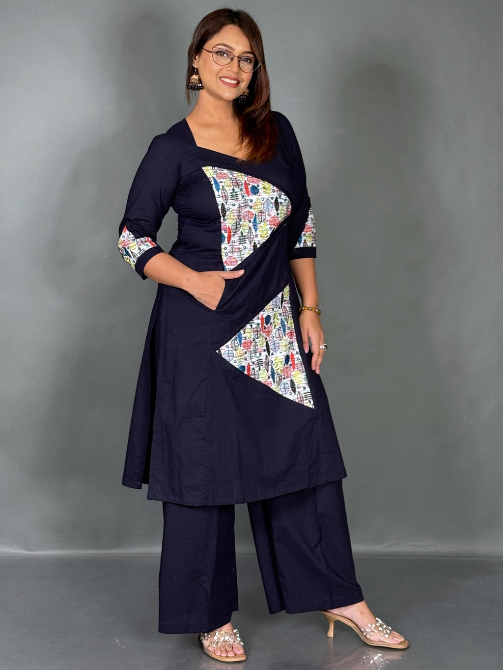 Indigo Bloom Embroidered Cotton Co-ord Set