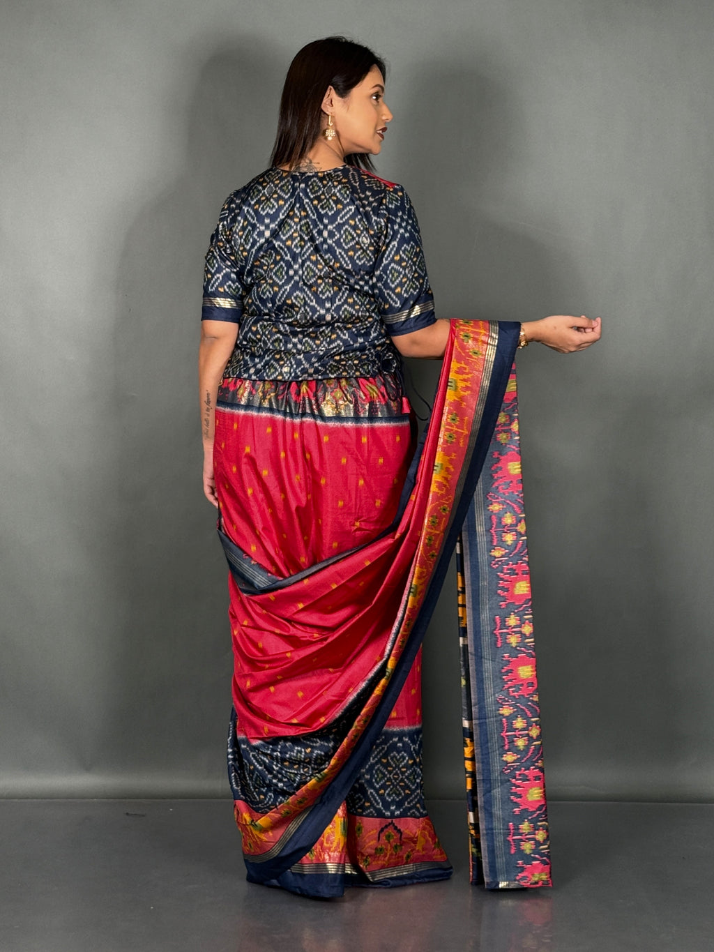 Plus Size Elegant Patola Print Insta Saree Set