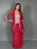 Modern Maroon Georgette Party Wear Fusion Set