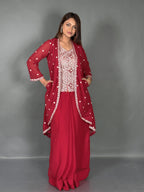 Modern Maroon Georgette Party Wear Fusion Set