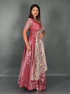 Elegant Onion Pink Tissue Organza Fusion Lehenga Set