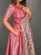 Elegant Onion Pink Tissue Organza Fusion Lehenga Set