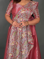 Elegant Onion Pink Tissue Organza Fusion Lehenga Set