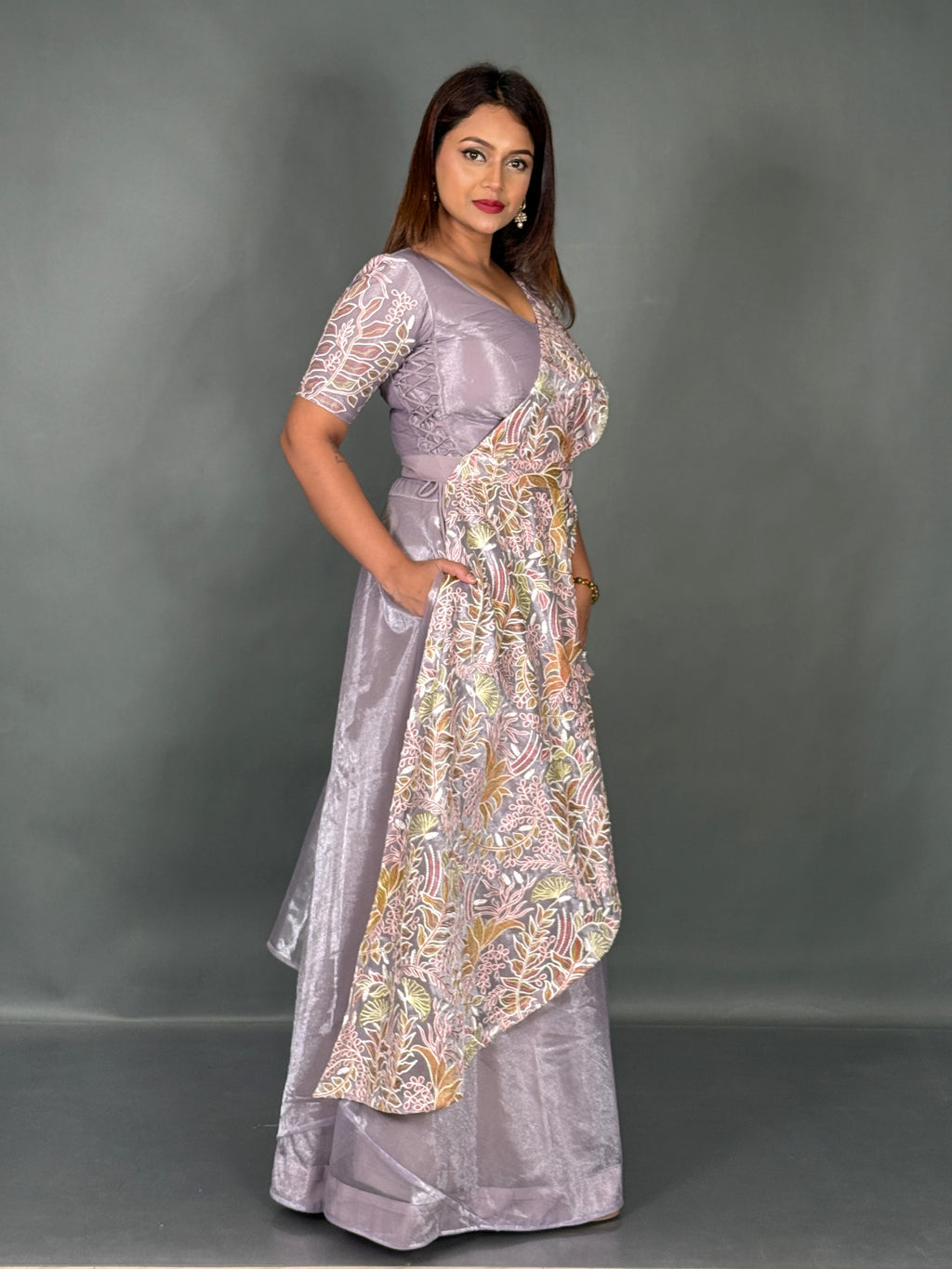 Ethereal Powder Lilac Tissue Organza Fusion Lehenga Set