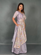 Ethereal Powder Lilac Tissue Organza Fusion Lehenga Set