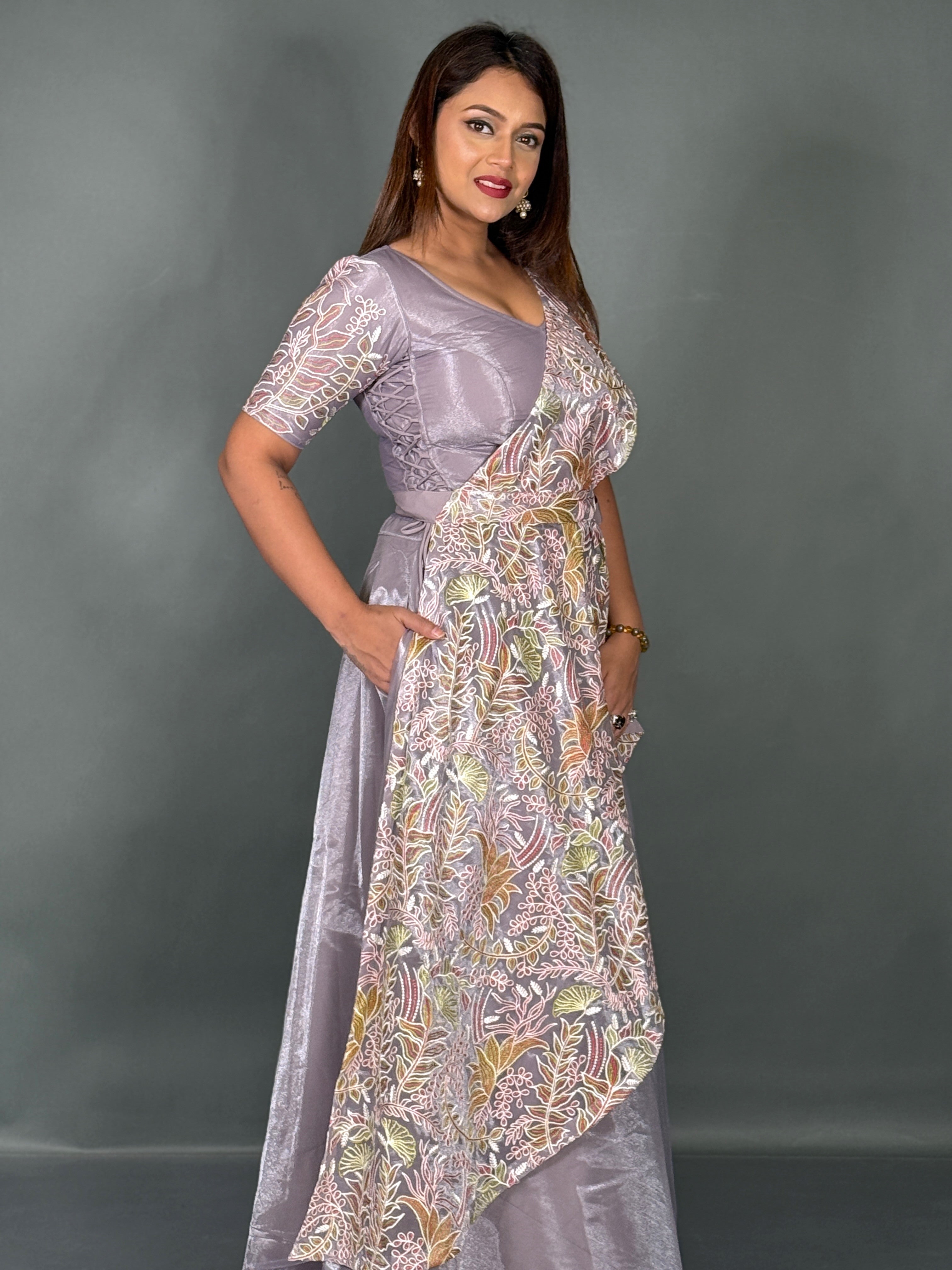 Ethereal Powder Lilac Tissue Organza Fusion Lehenga Set