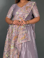 Ethereal Powder Lilac Tissue Organza Fusion Lehenga Set