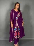 Wine Blossom Embroidered Georgette Party Co-Ord Set