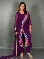 Wine Blossom Embroidered Georgette Party Co-Ord Set