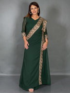 Emerald Green Embroidered Fusion Gown with Dupatta