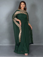 Emerald Green Embroidered Fusion Gown with Dupatta