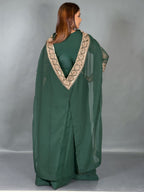 Emerald Green Embroidered Fusion Gown with Dupatta