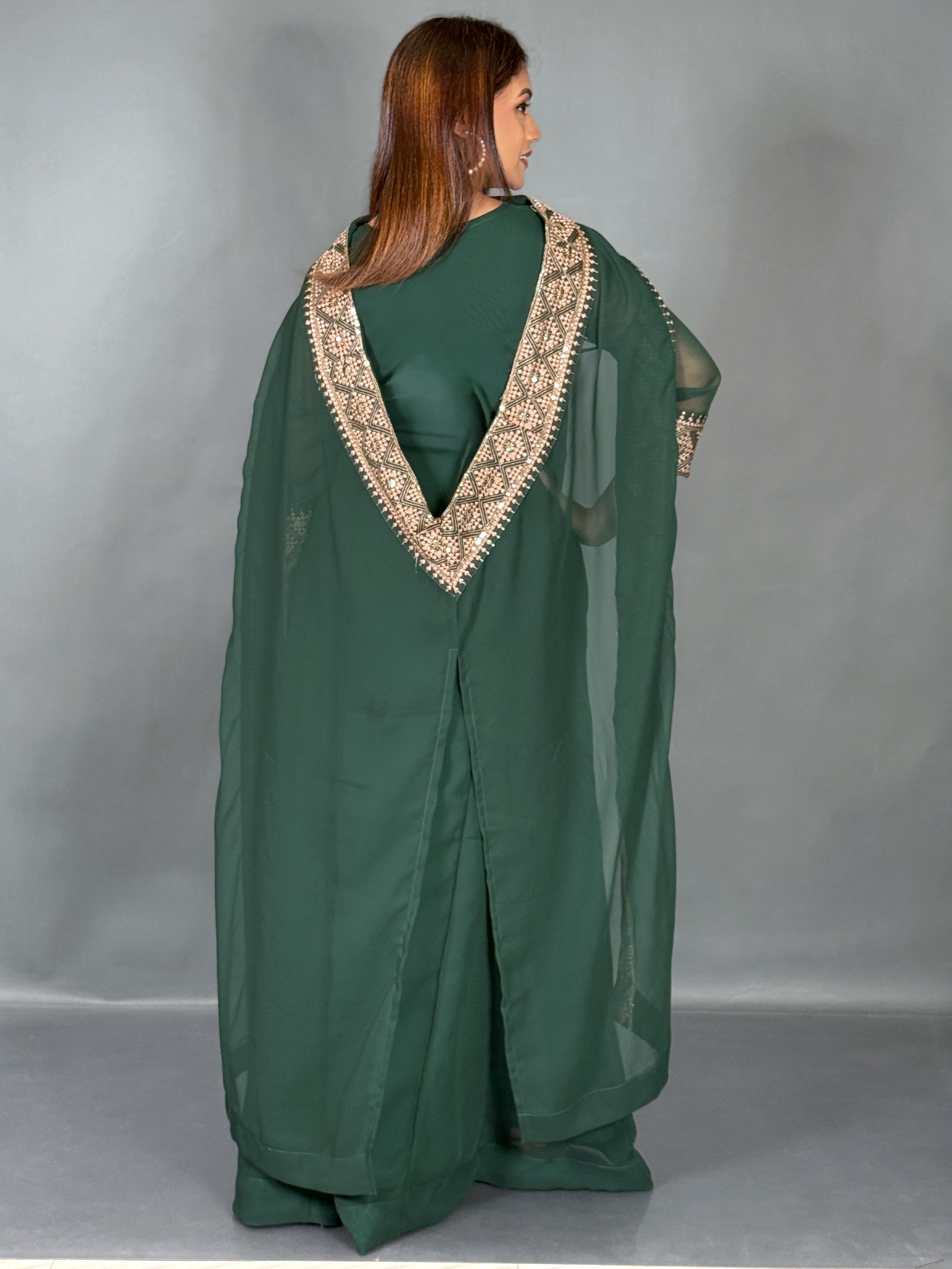 Emerald Green Embroidered Fusion Gown with Dupatta