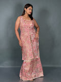 Peach Pink Tissue Net Embroidered Fusion  Set