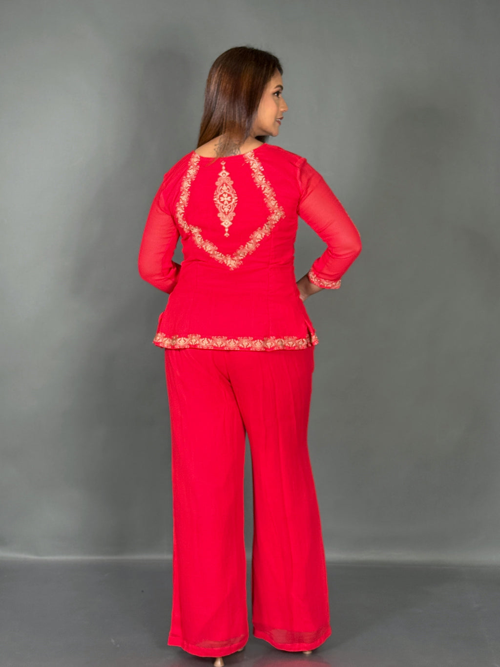 Radiant Rose Embroidered Georgette Co-Ord Set