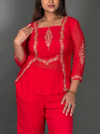 Radiant Rose Embroidered Georgette Co-Ord Set