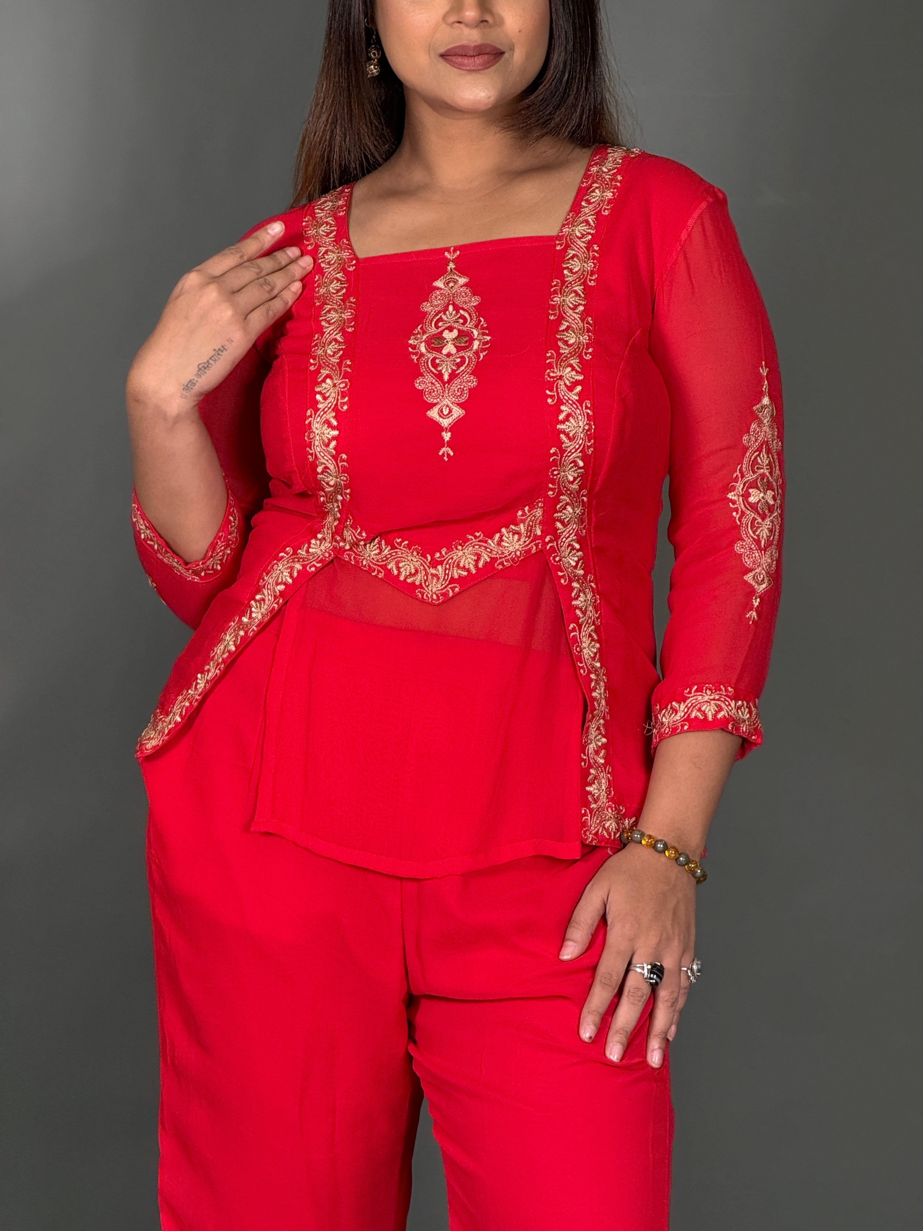Radiant Rose Embroidered Georgette Co-Ord Set