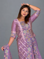 Royal Lavender Heritage Embroidered Insta Saree