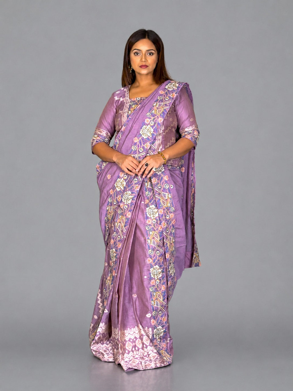 Royal Lavender Heritage Embroidered Insta Saree