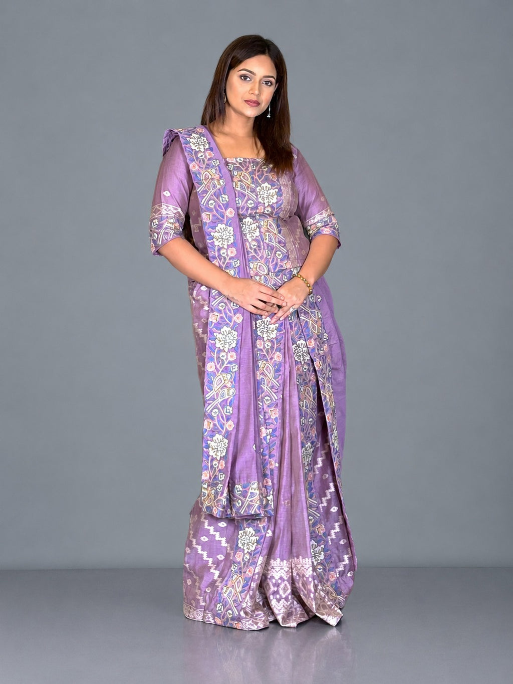 Royal Lavender Heritage Embroidered Insta Saree