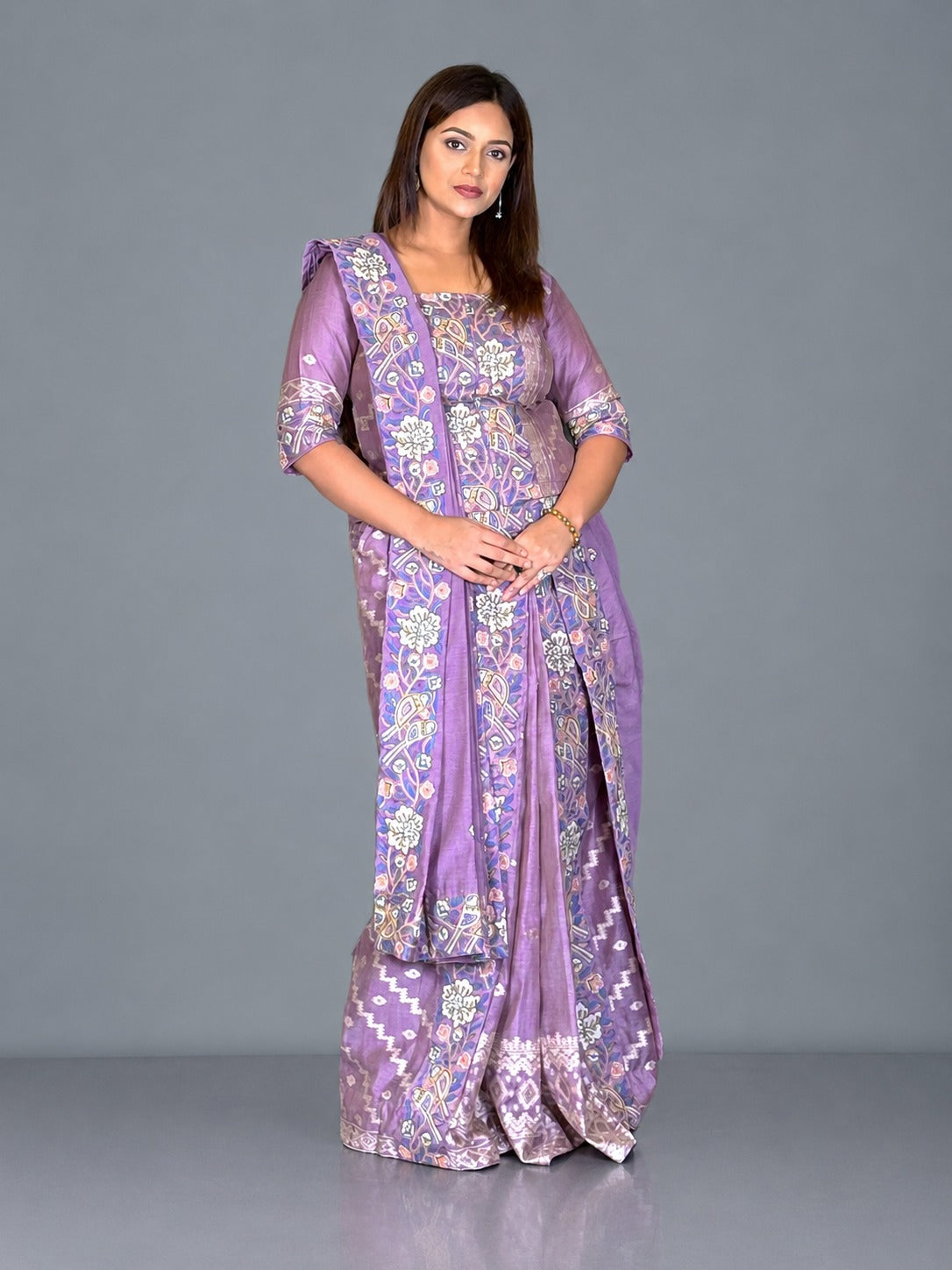 Royal Lavender Heritage Embroidered Insta Saree
