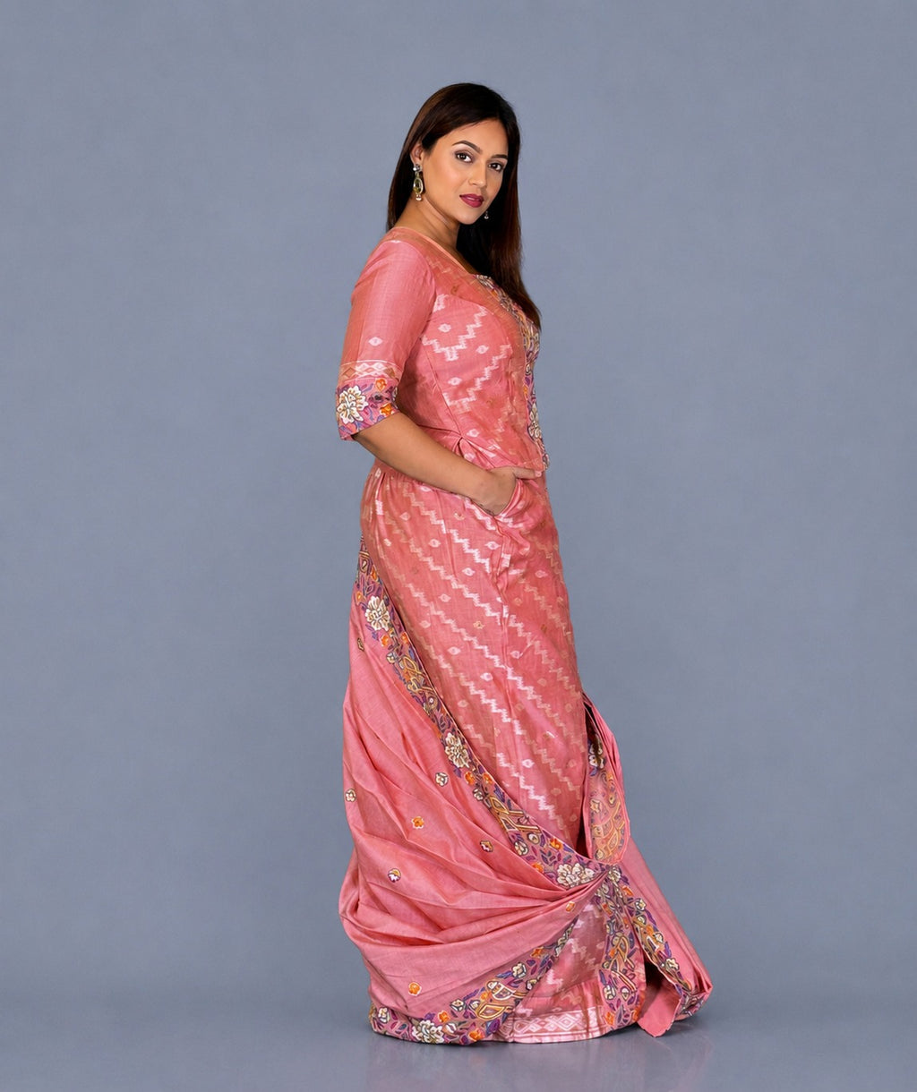 Peach Petal Embroidered Insta Saree Set