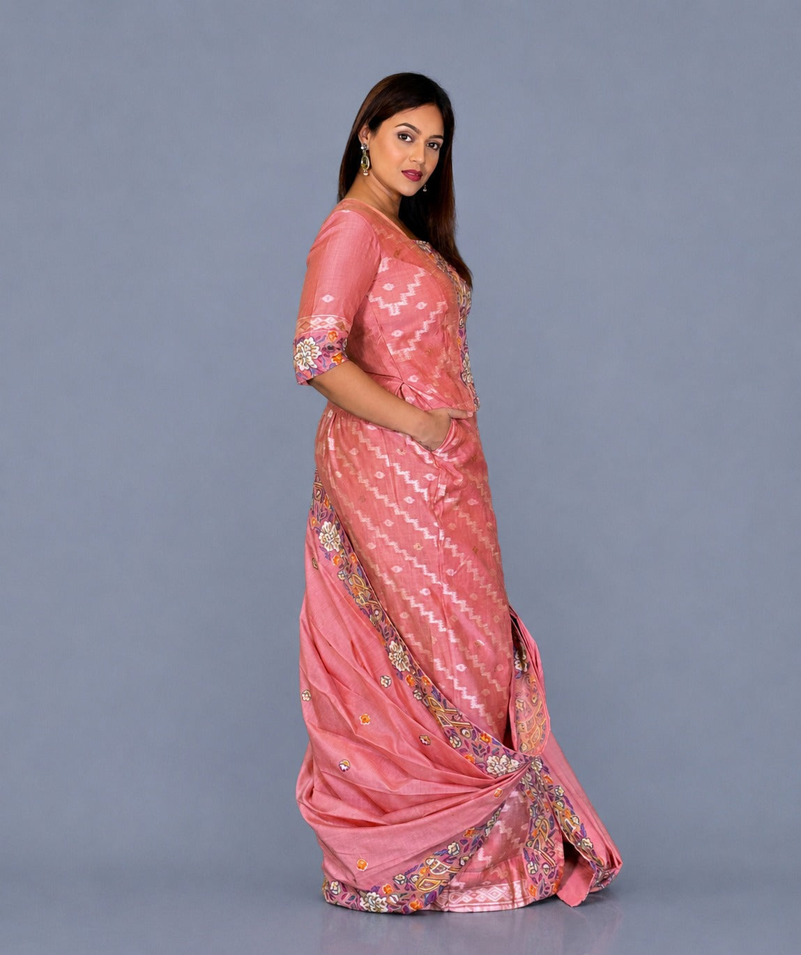Peach Petal Embroidered Insta Saree Set