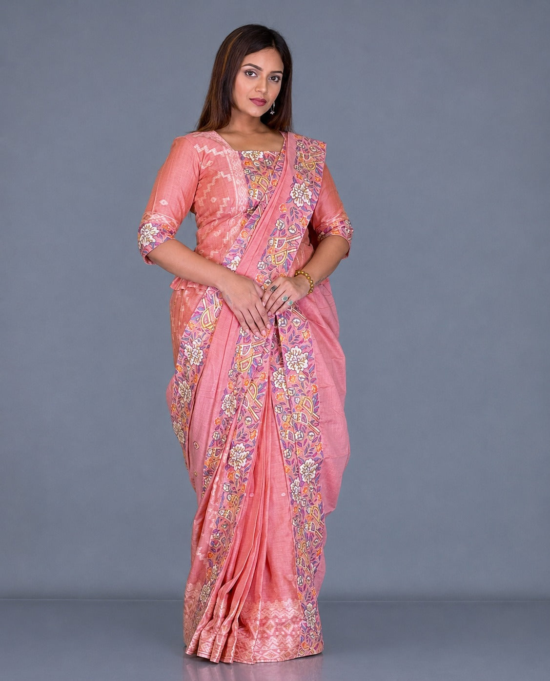 Peach Petal Embroidered Insta Saree Set