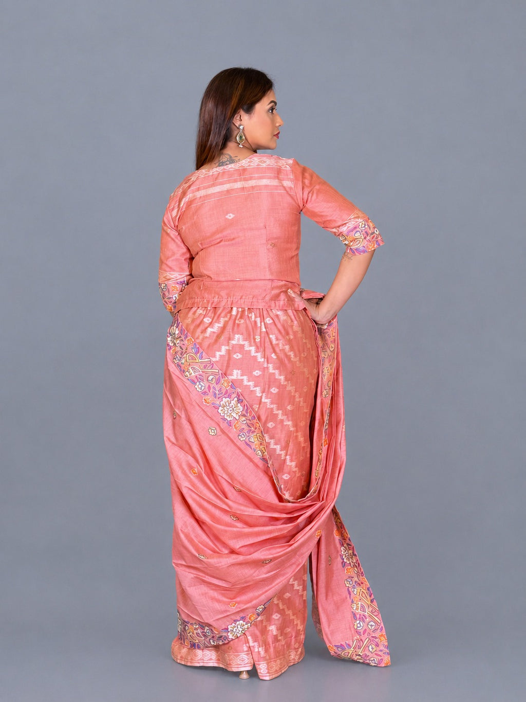 Peach Petal Embroidered Insta Saree Set