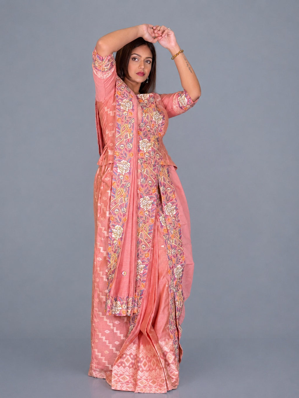 Peach Petal Embroidered Insta Saree Set