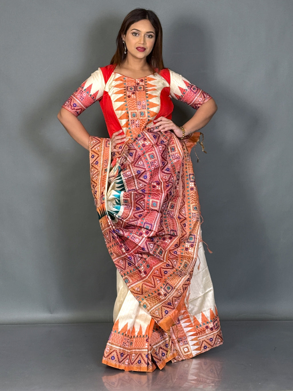 Crimson Heritage Lambani Semi Motka Tussar Insta Saree