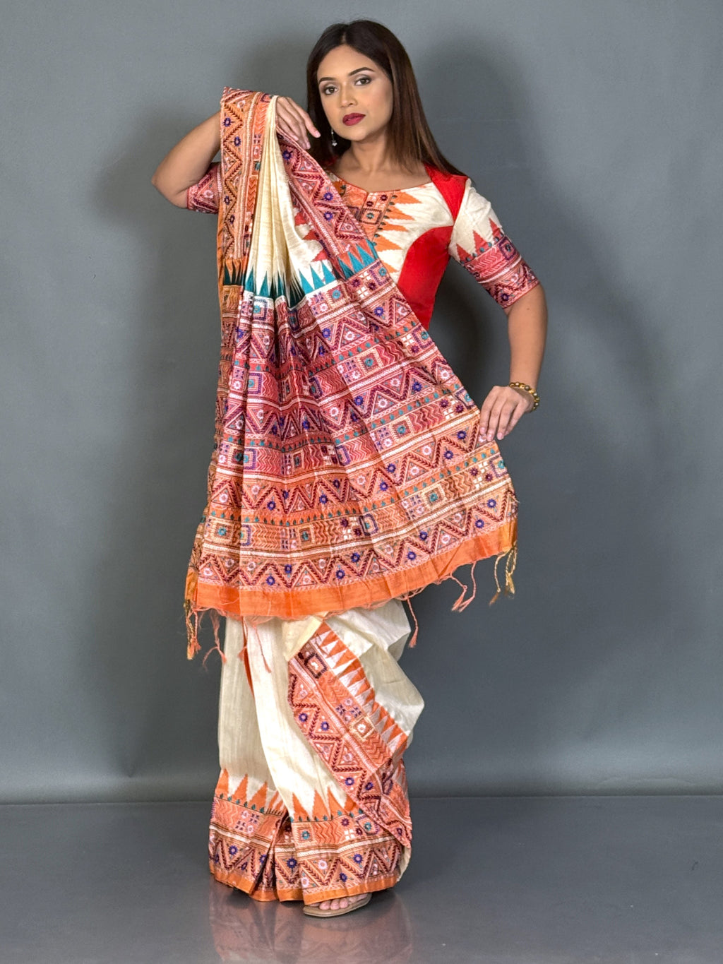 Crimson Heritage Lambani Semi Motka Tussar Insta Saree