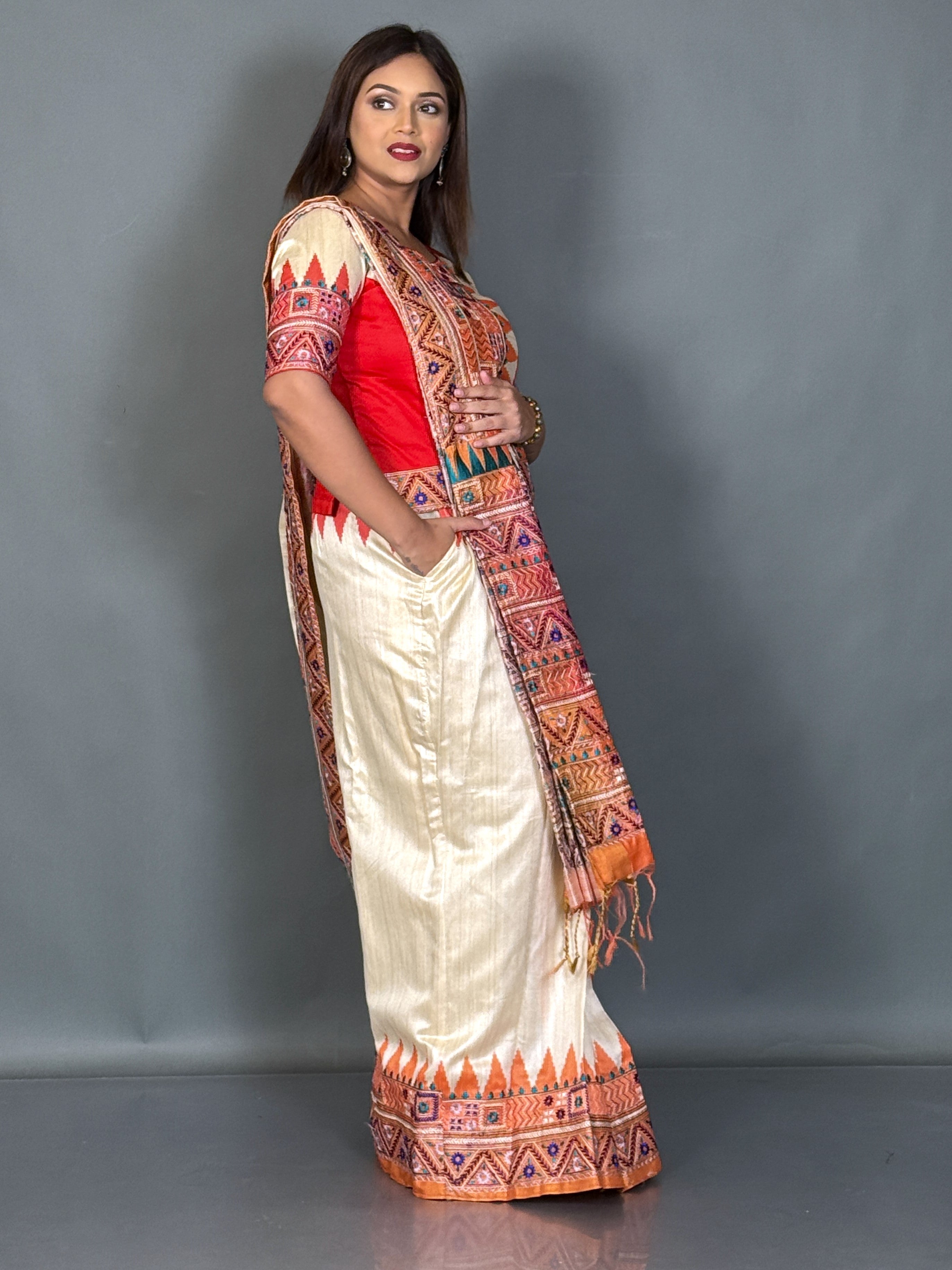 Crimson Heritage Lambani Semi Motka Tussar Insta Saree
