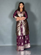 Wine Charm Designer Jacket & Saree Skirt Fusion Set