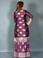 Wine Charm Designer Jacket & Saree Skirt Fusion Set