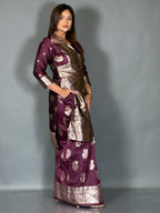 Wine Charm Designer Jacket & Saree Skirt Fusion Set
