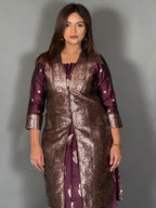 Wine Charm Designer Jacket & Saree Skirt Fusion Set