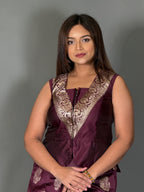Wine Charm Designer Jacket & Saree Skirt Fusion Set