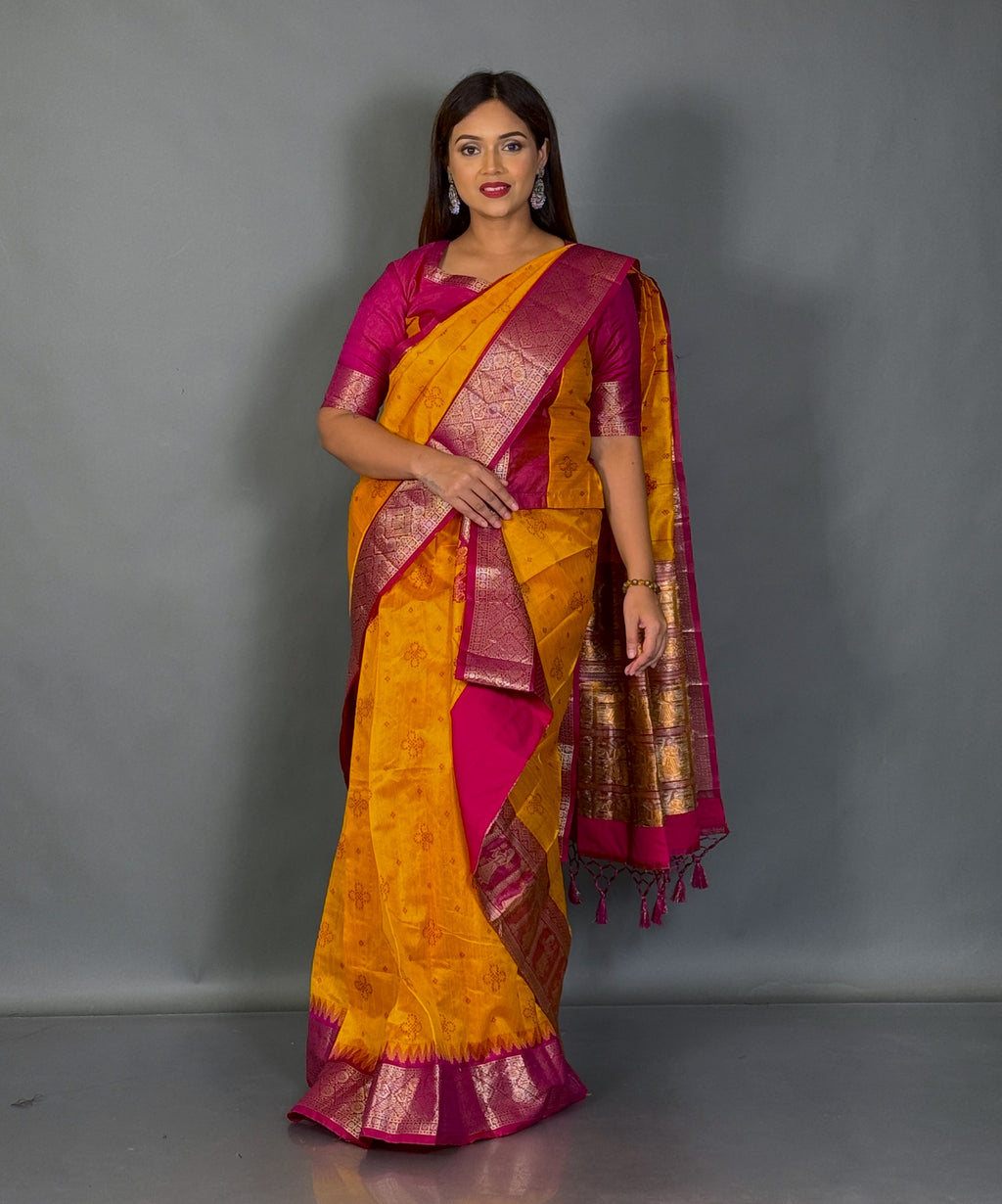 Royal Mustard Bomkai Semi Silk Insta Saree