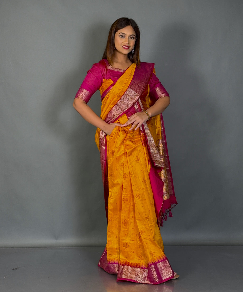 Royal Mustard Bomkai Semi Silk Insta Saree