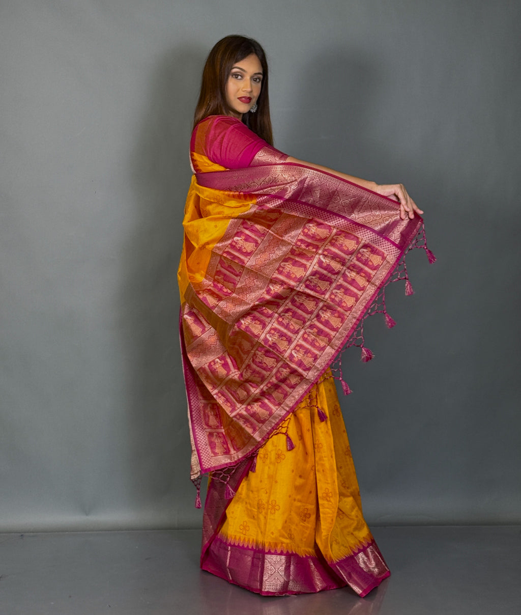 Royal Mustard Bomkai Semi Silk Insta Saree
