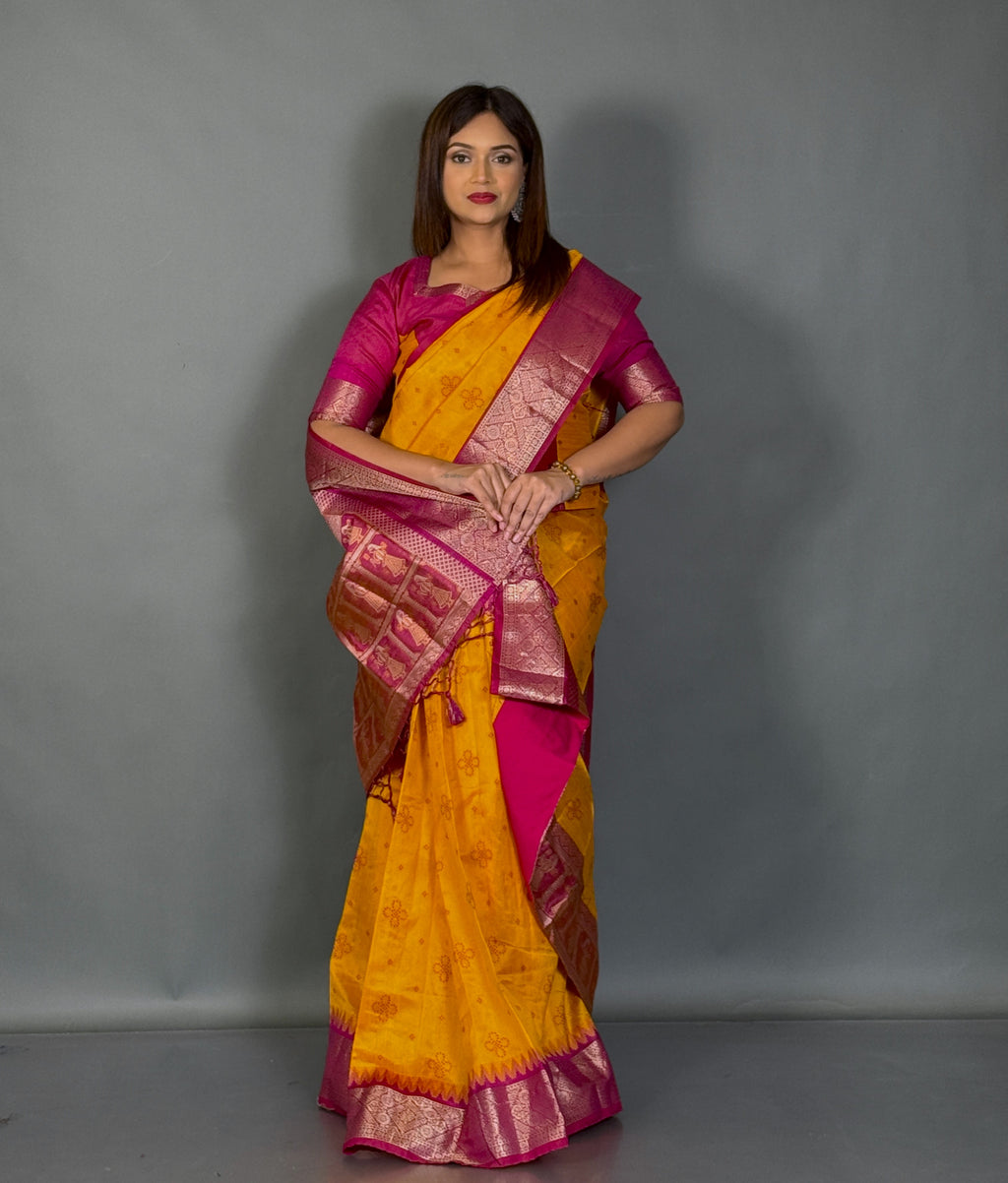 Royal Mustard Bomkai Semi Silk Insta Saree