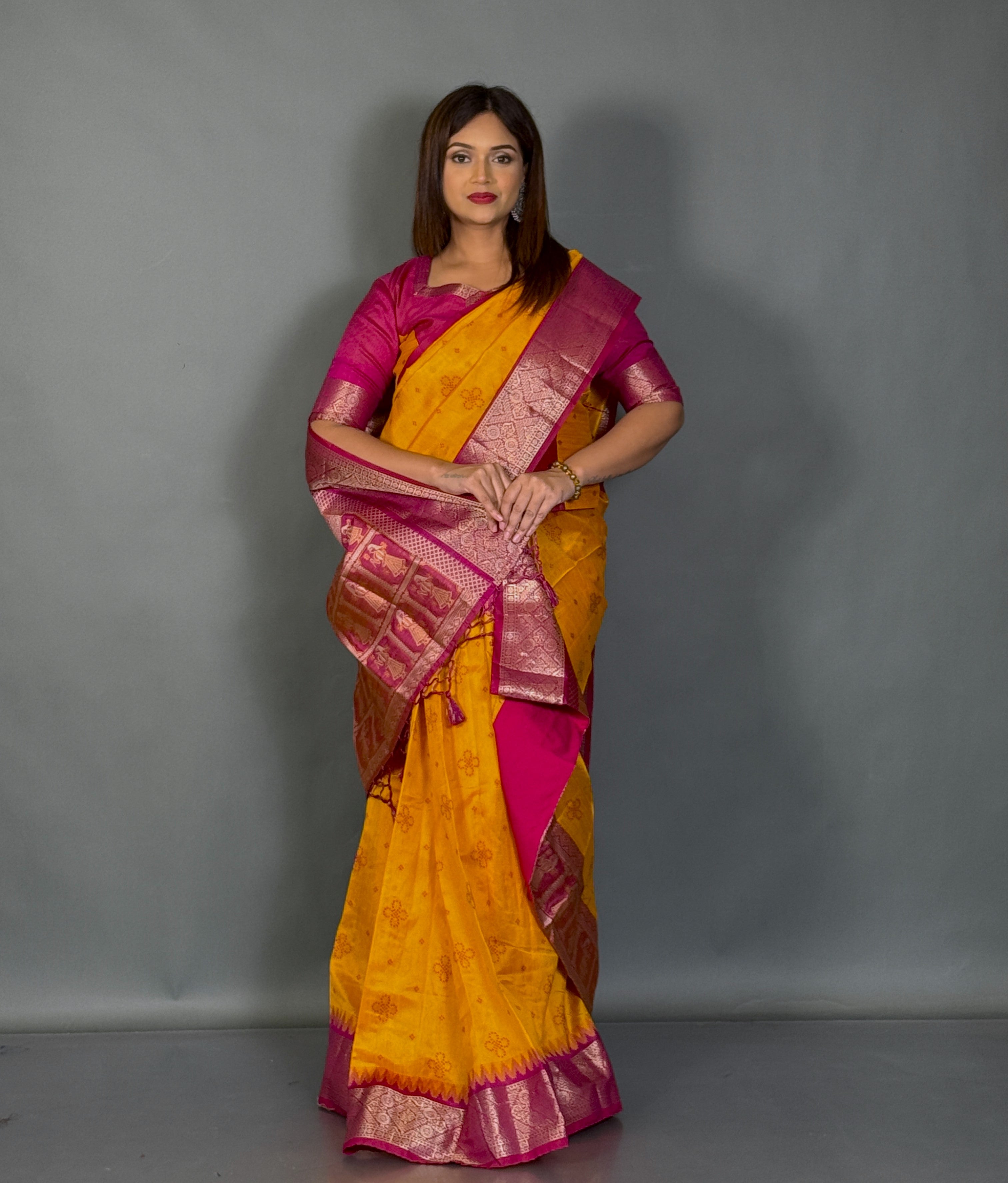 Royal Mustard Bomkai Semi Silk Insta Saree